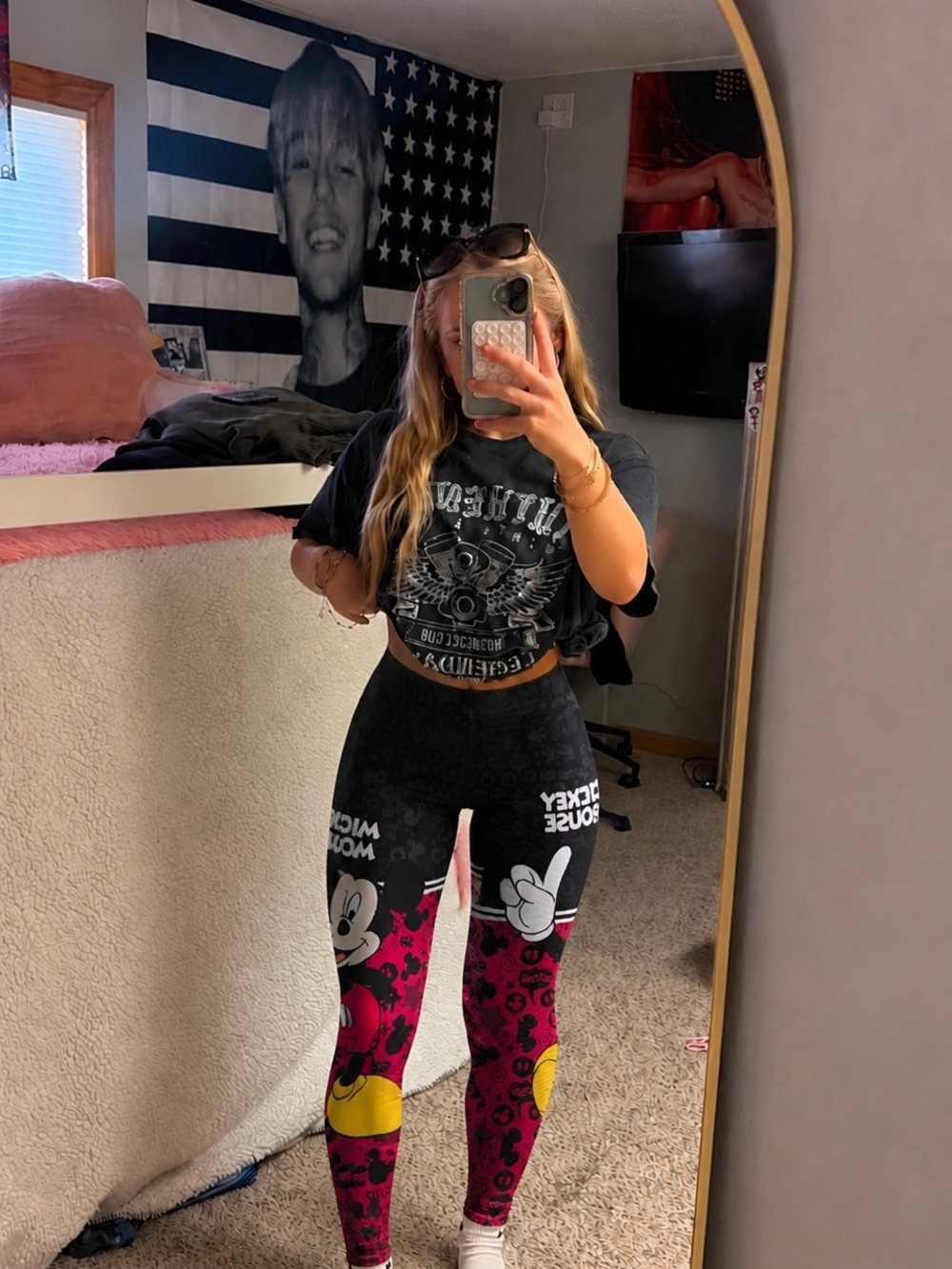Mickey Mouse  Leggings — Black, Red & Yellow Graphic Print